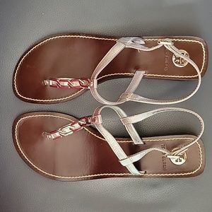 Tory Burch Alani silver thong backstrap sandals